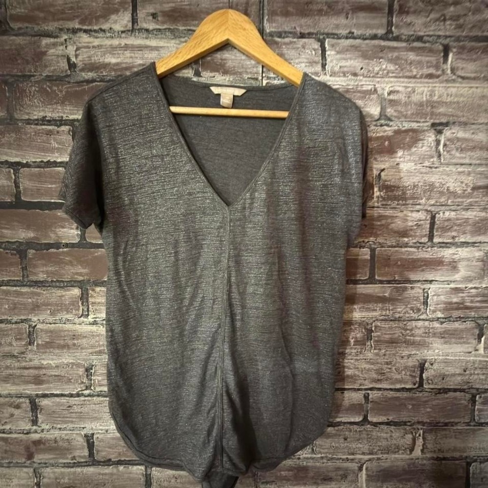 Banana Republic - V Neck Top - Women - XS - Gray Metallic Casual Work